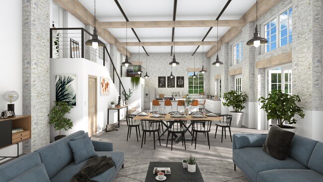 open living room with kitchen by Cedreo