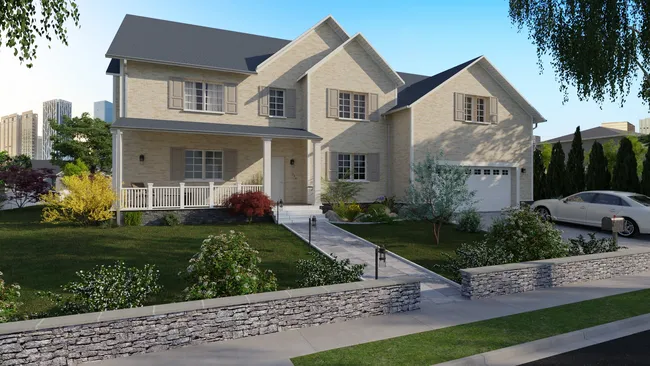 3D render of a traditionnal CapeCod style house created with Cedreo
