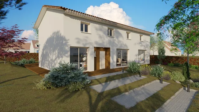 Renderización en 3D de una casa clásica con fachada ligera por Cedreo.