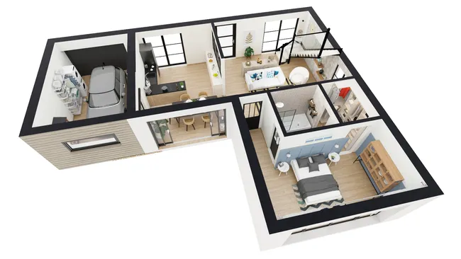 Plan 3D du rdc d'une maison réalisée avec Cedreo