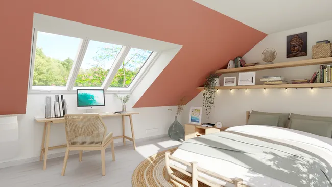 Rendu 3D d'une chambre aménagée sous combles réaliser par Cedreo