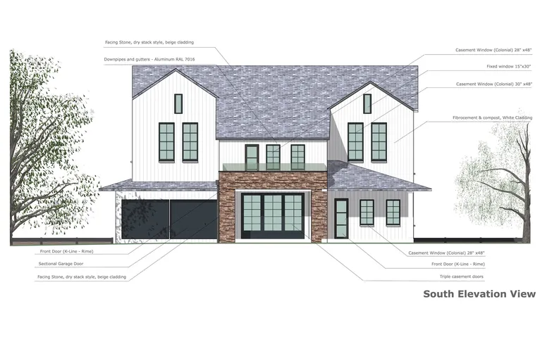 South elevation view of a crftsman house designed with Cedreo